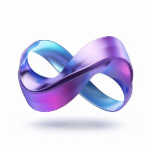 3D глянцевый логотип с абстрактной лентой в фиолетово-синем градиенте