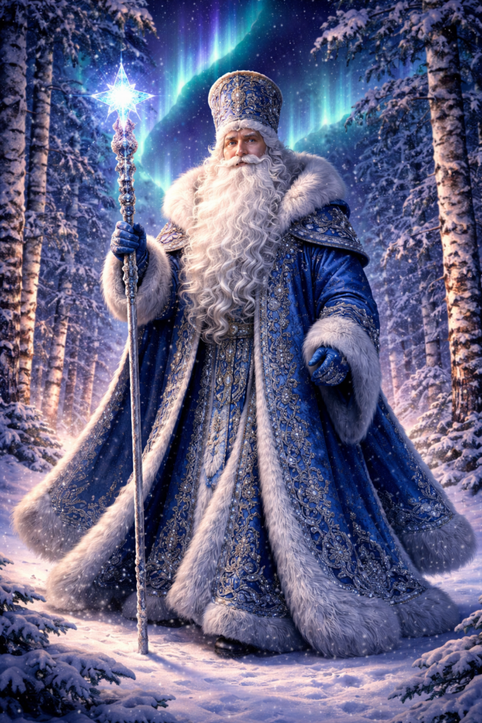 Дед Мороз в волшебном зимнем лесу