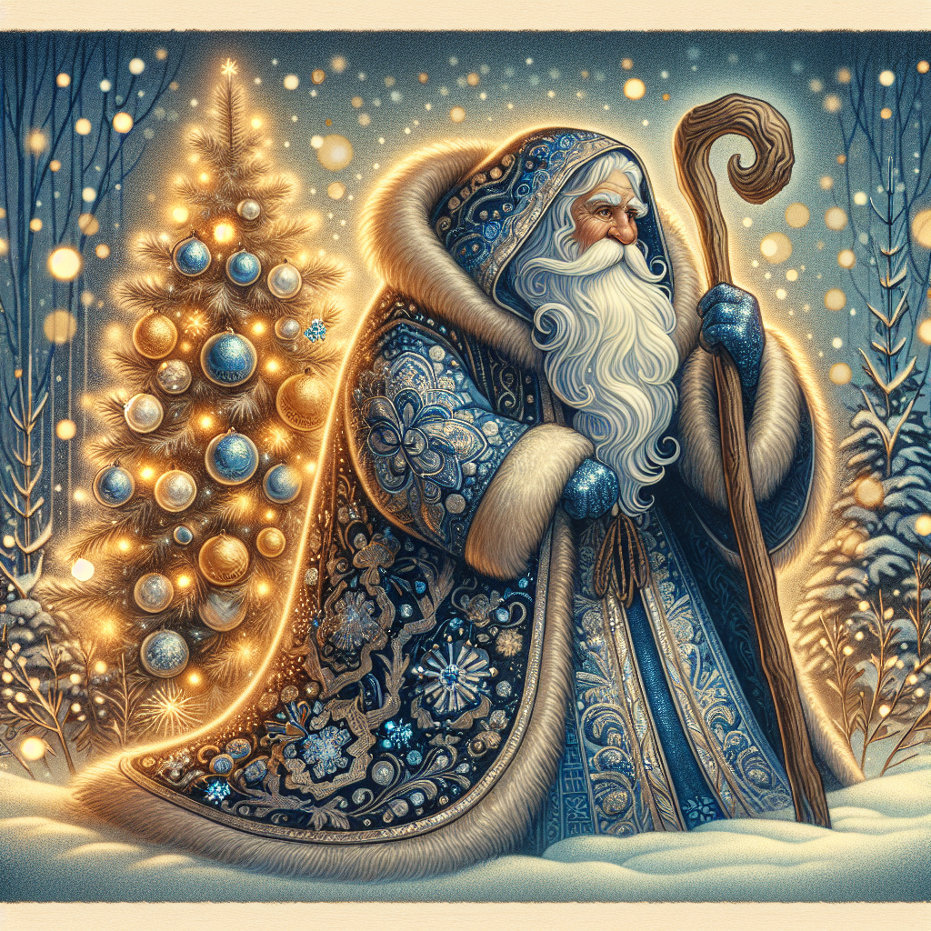 Новогодняя открытка с Дедом Морозом в русском стиле