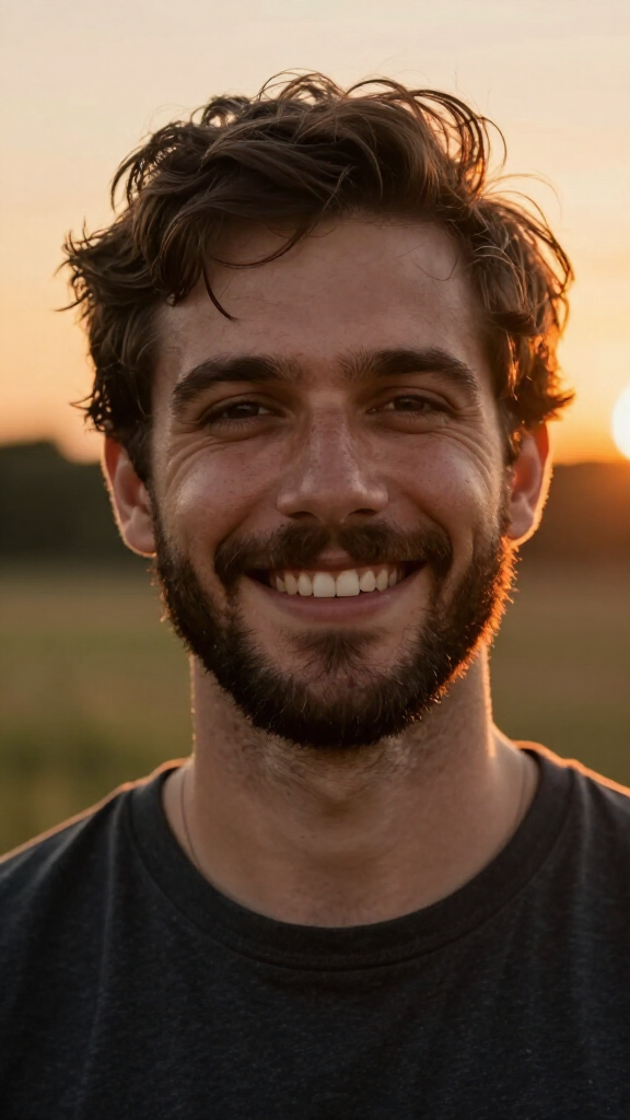 Реалистичный мужской портрет в лучах заката - Пример 1