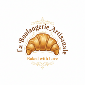 Логотип пекарни: золотистый круассан с элегантной типографикой