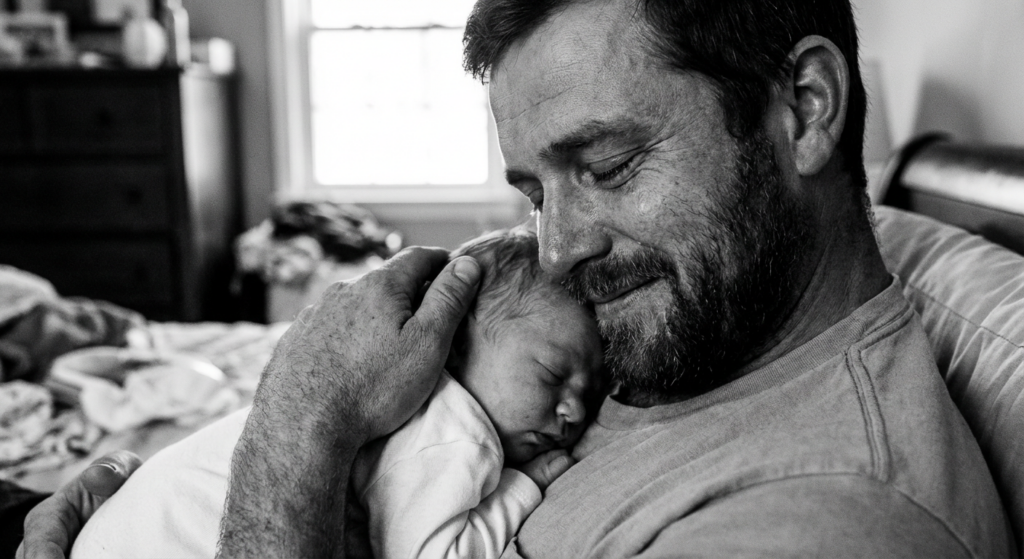 Эмоциональный портрет отца с новорожденным ребенком - Пример 1