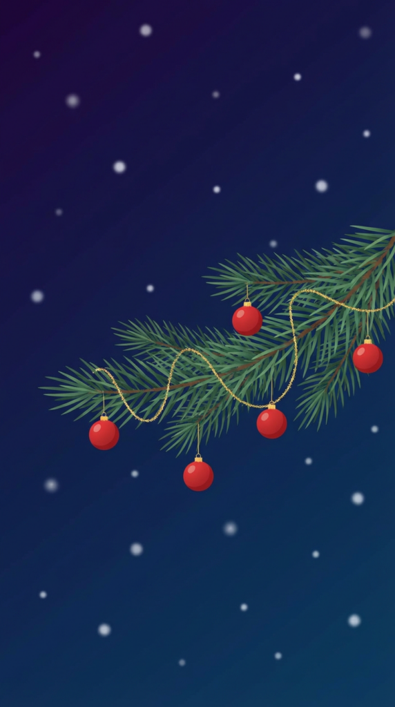 Минималистичные новогодние обои для телефона с еловой веткой