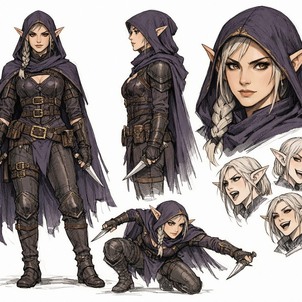 Лист персонажа: Эльфийка-разбойница