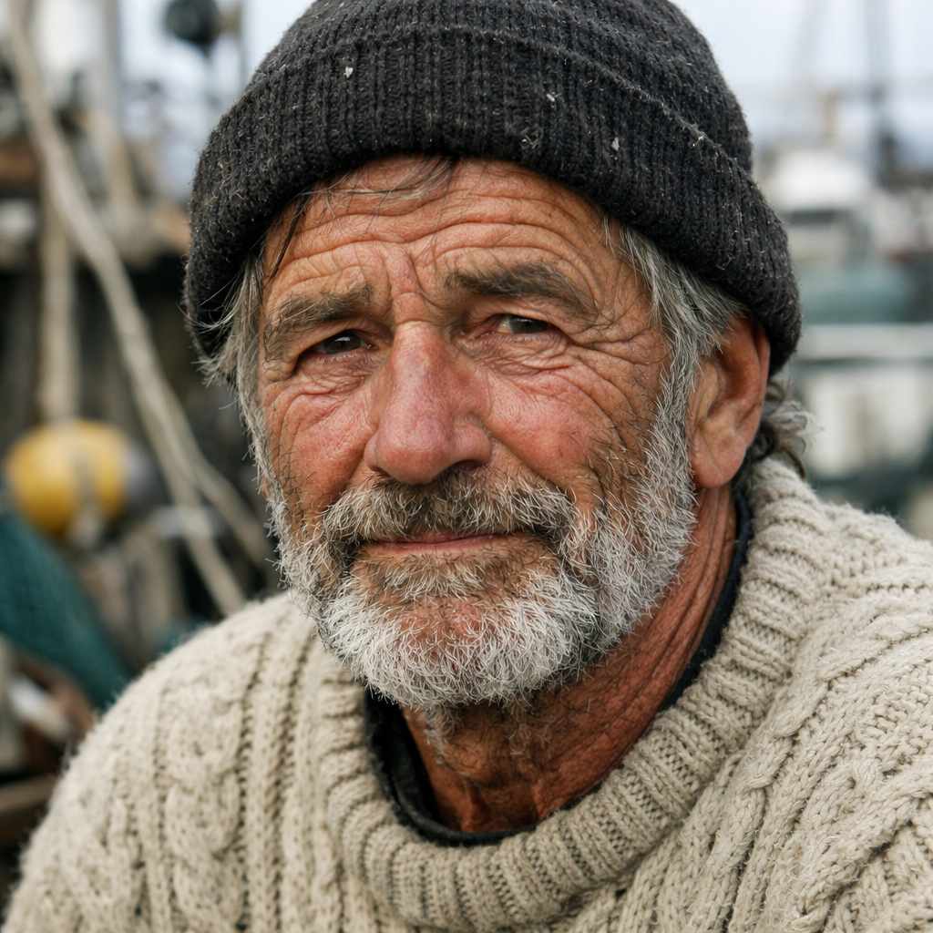 Портрет пожилого рыбака в документальном стиле - Пример 1
