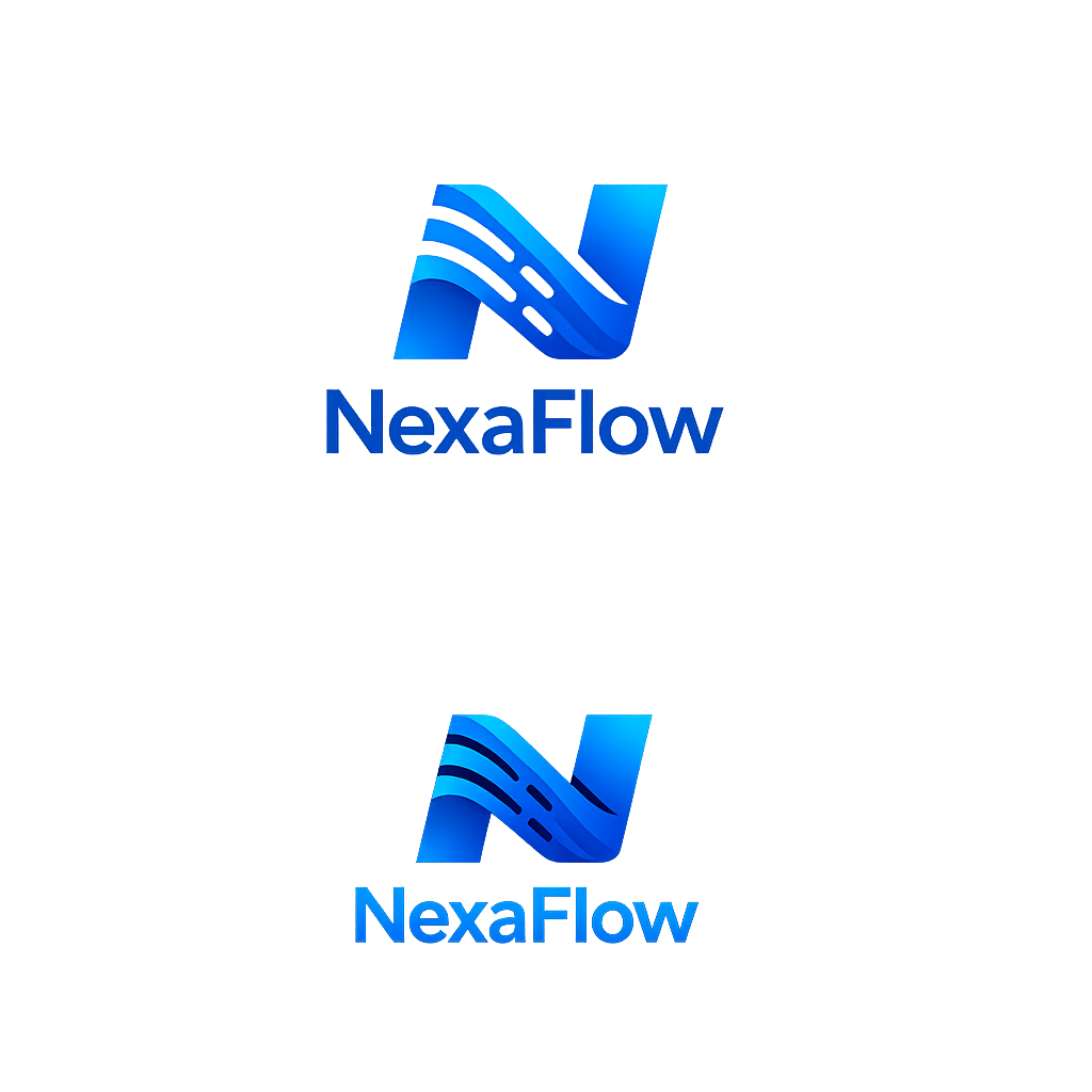 Концепт логотипа NexaFlow: геометрическая «N» и потоки данных