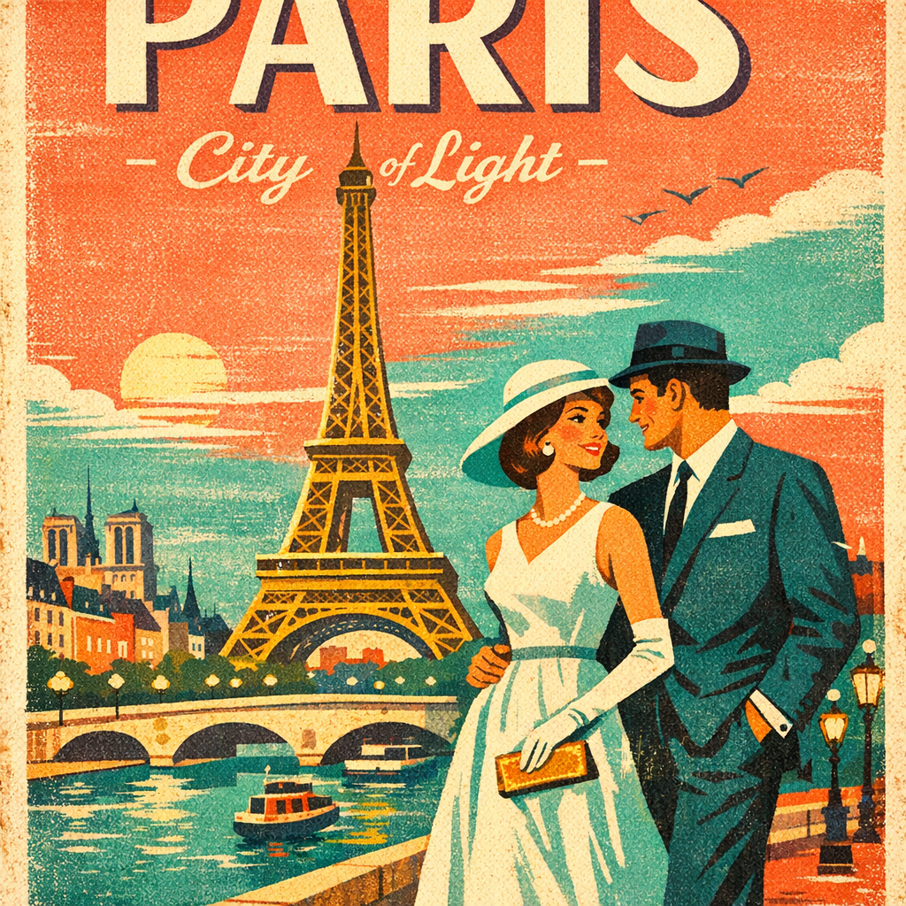 Винтажный тревел-постер Парижа в стиле 1960-х