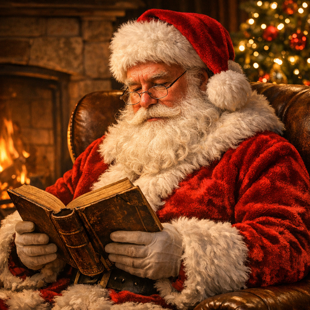 Реалистичный портрет Санта Клауса у камина - Пример 1