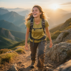 Девушка в походе на горной тропе — приключенческая лайфстайл-фотография
