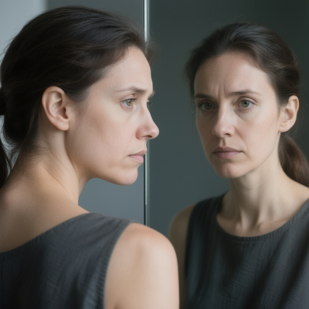 Концептуальный портрет с отражением в зеркале