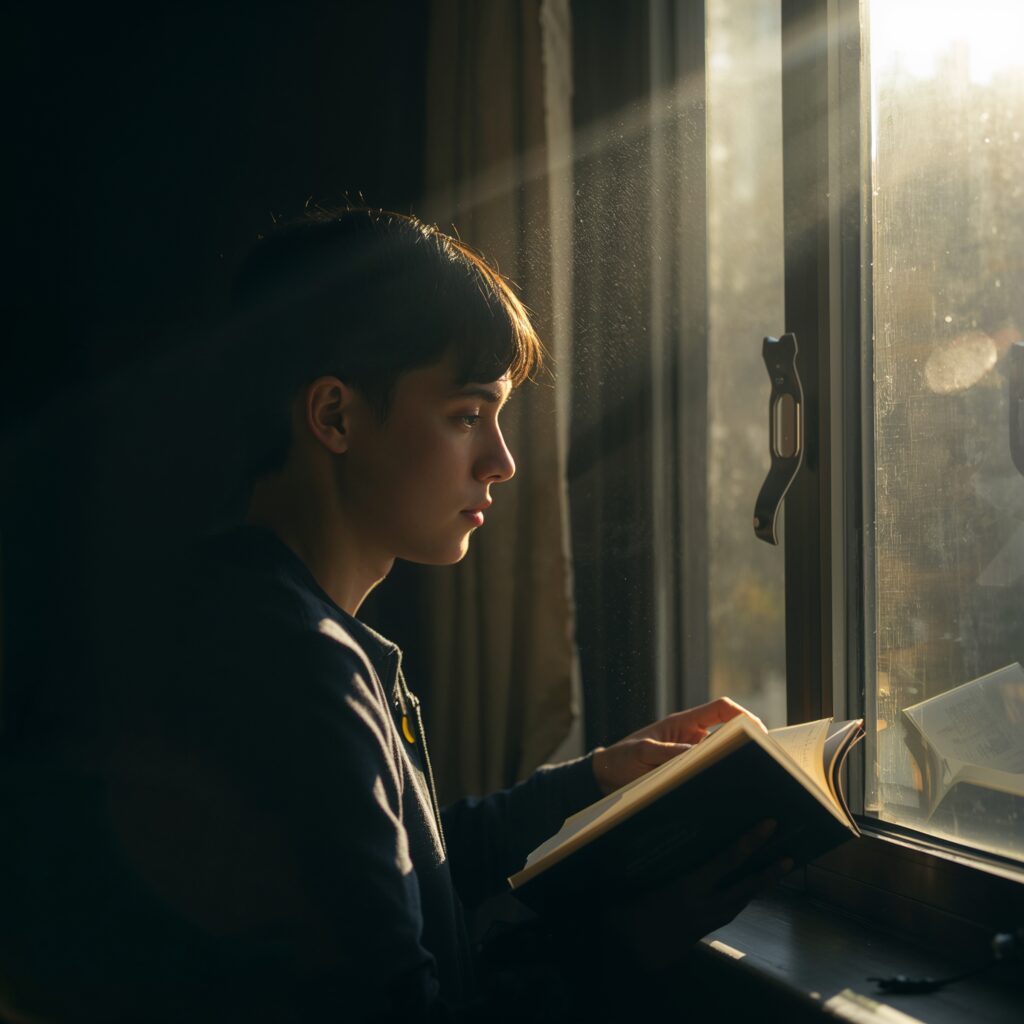 Атмосферный портрет мужчины за чтением у окна - Пример 1