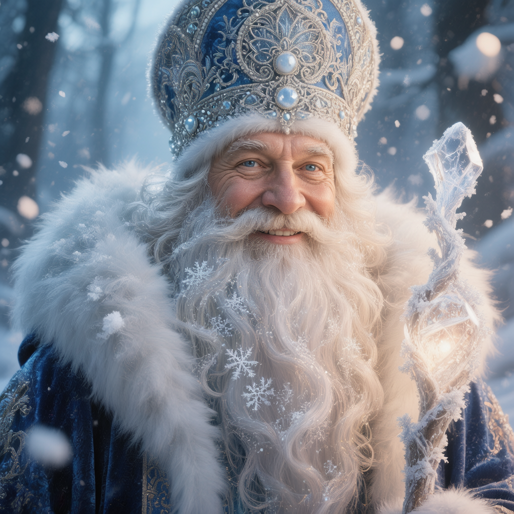 Портрет Деда Мороза — волшебный зимний арт русского Санты в стиле фэнтези