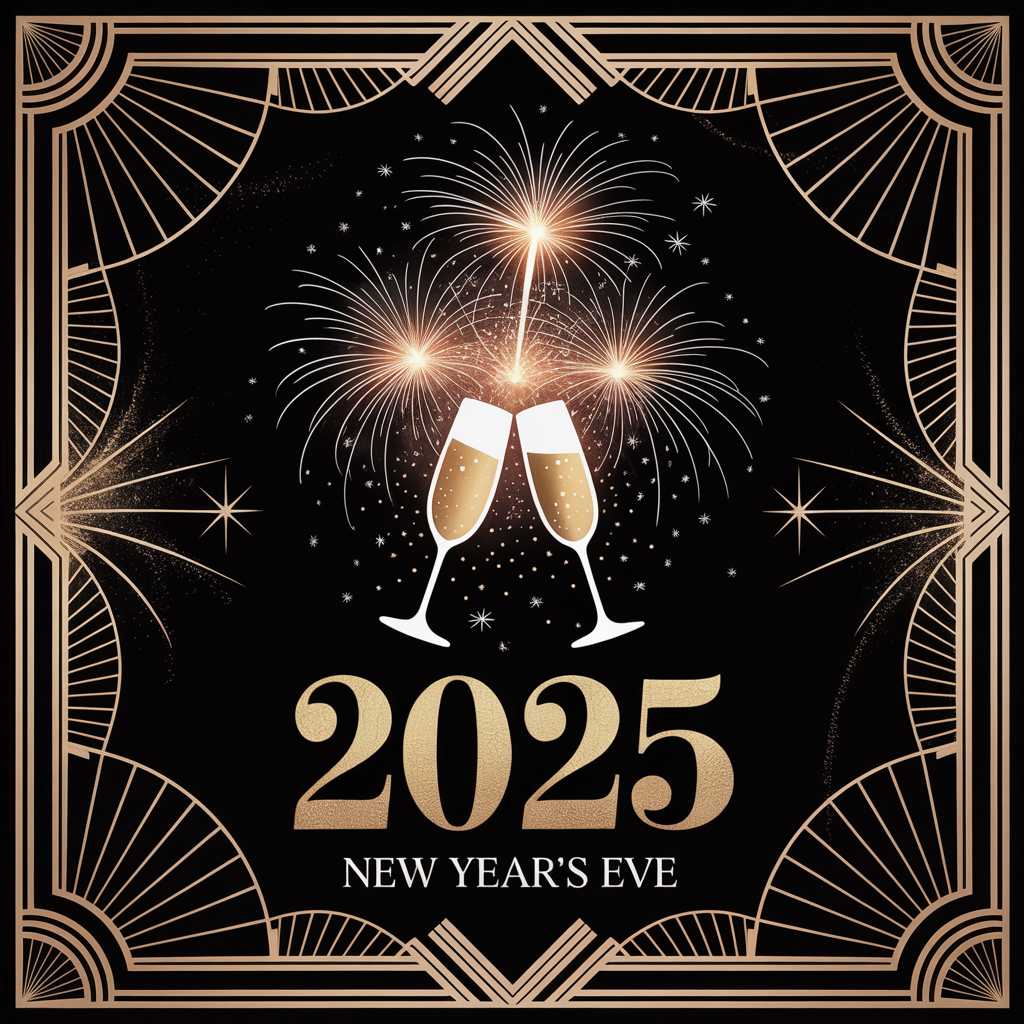 Элегантная новогодняя открытка 2025 в стиле ар-деко