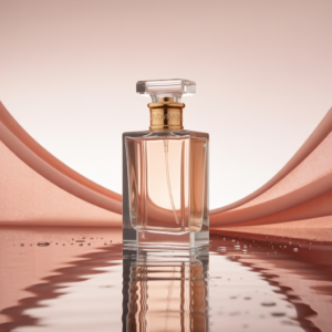 Предметная фотосъёмка люксового флакона духов в студии на розовом градиентном фоне