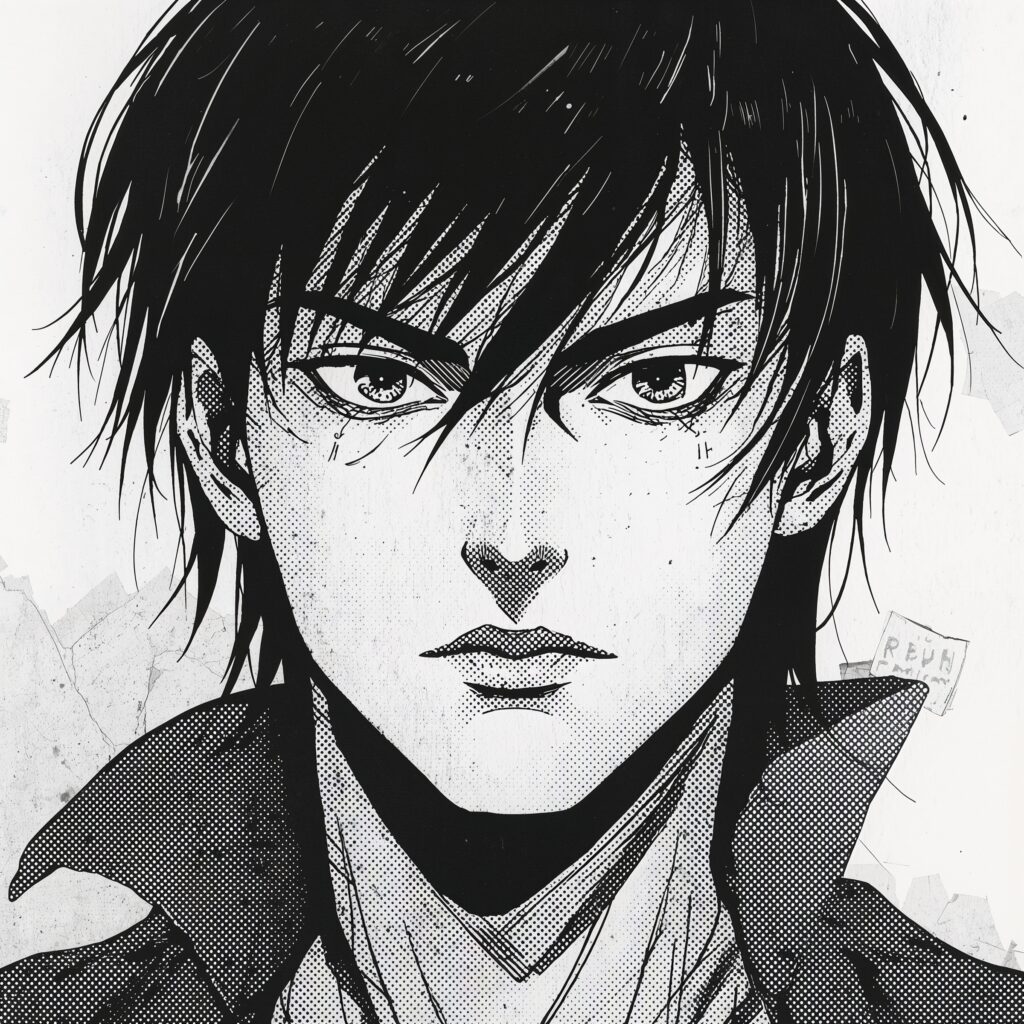 Монохромный портрет в стиле манги 90-х годов