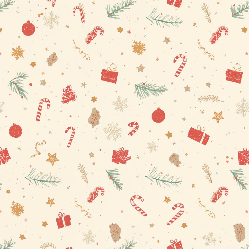 Бесшовный новогодний паттерн с праздничными элементами в стиле скетча