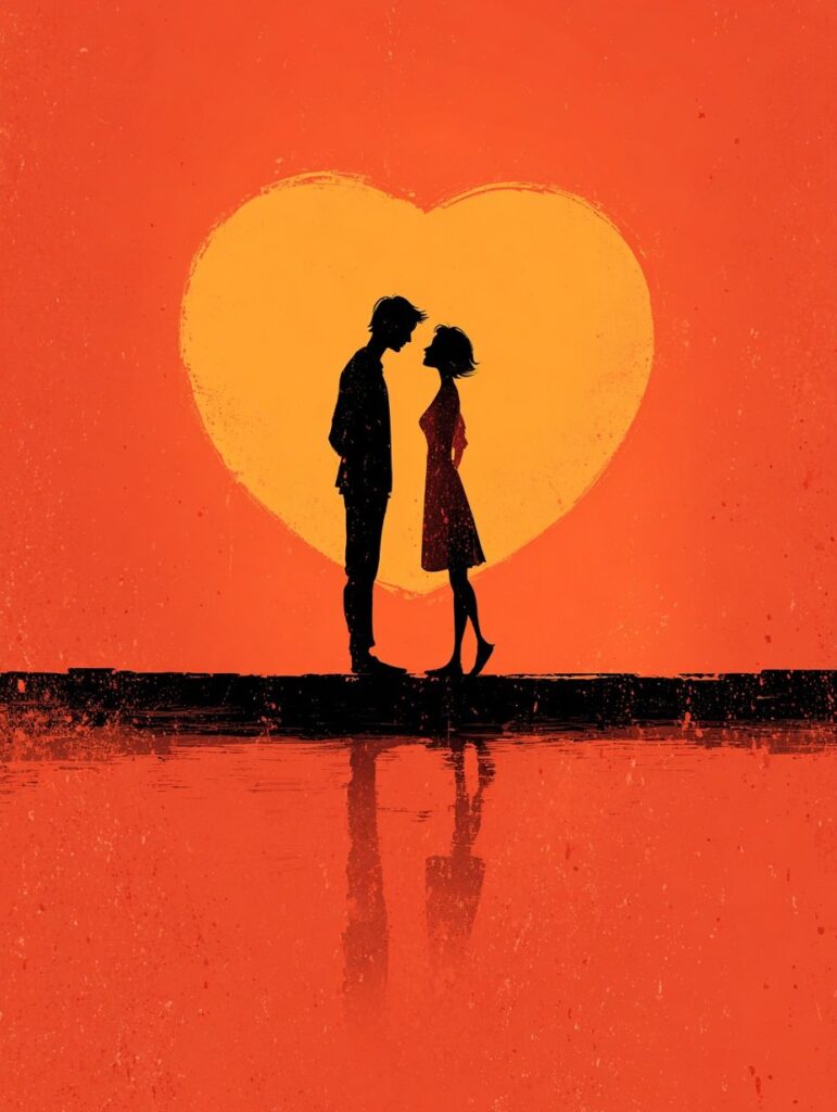Силуэт влюблённой пары на закате - Пример 1